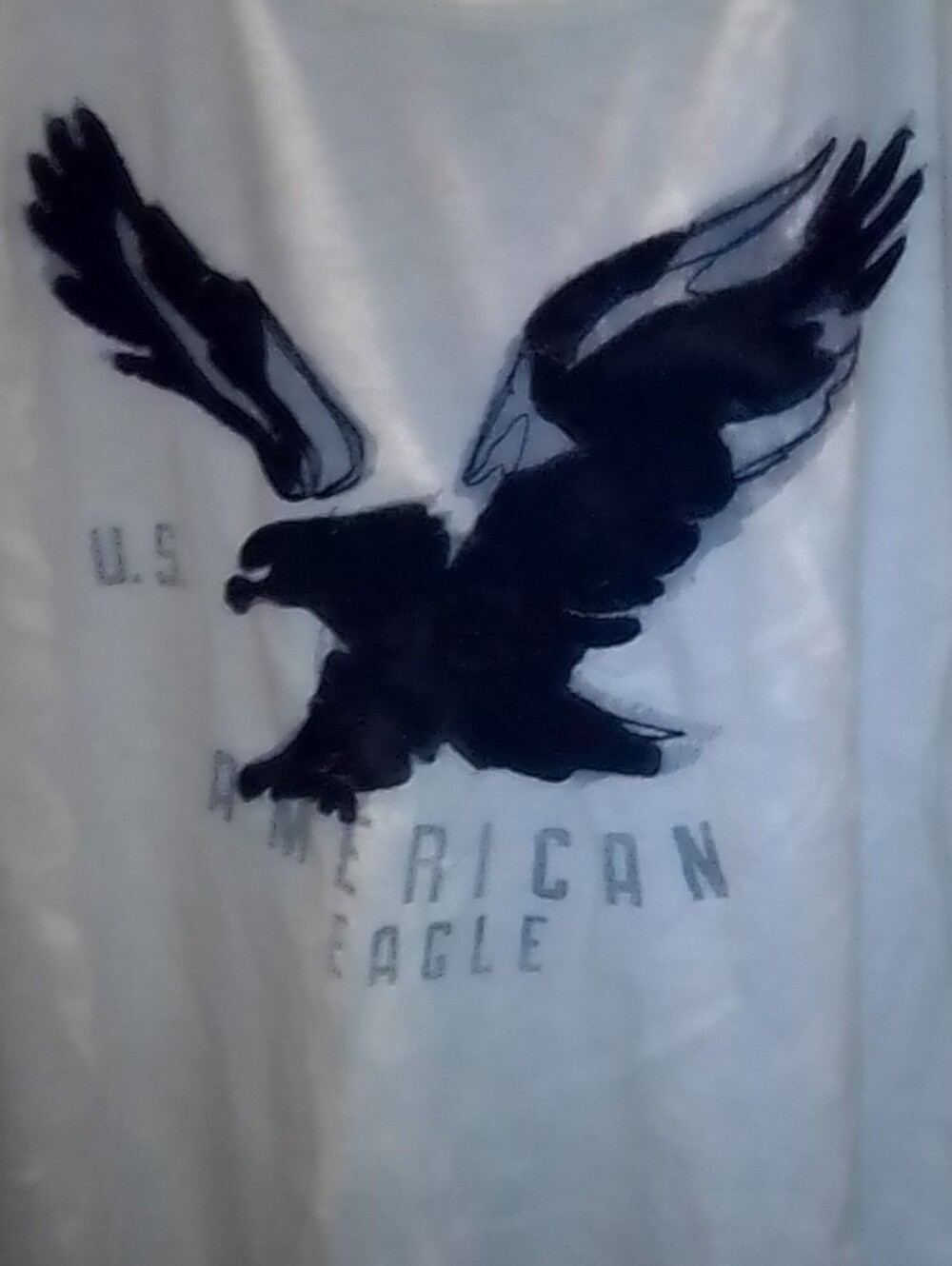 American Eagle Outfitters White Long-Sleeve Shirt with Navy Eagle Graphic - Picture 3 of 5